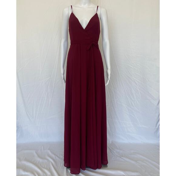 Ina Chiffon A-Line Gown- Burgundy - Picture 1 of 1